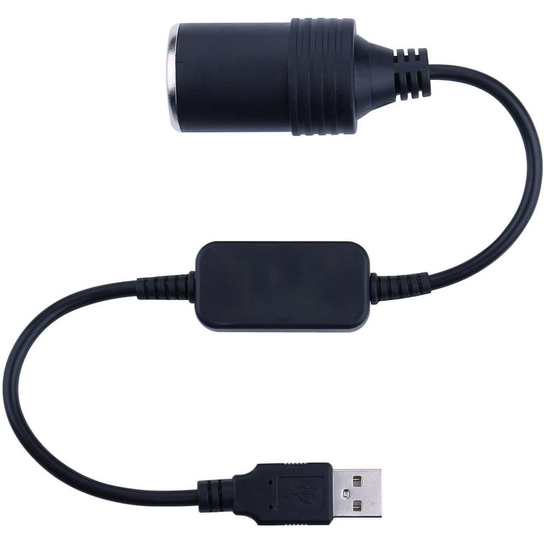 USB A Male to 12V Car Cigarette Lighter Socket Female Converter Cable  2-Pack