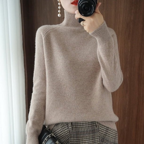 Suéter de cuello alto de color sólido de estilo coreano grueso y suelto para mujer, suéter de otoño e invierno con cuello vertical, suéter de mujer