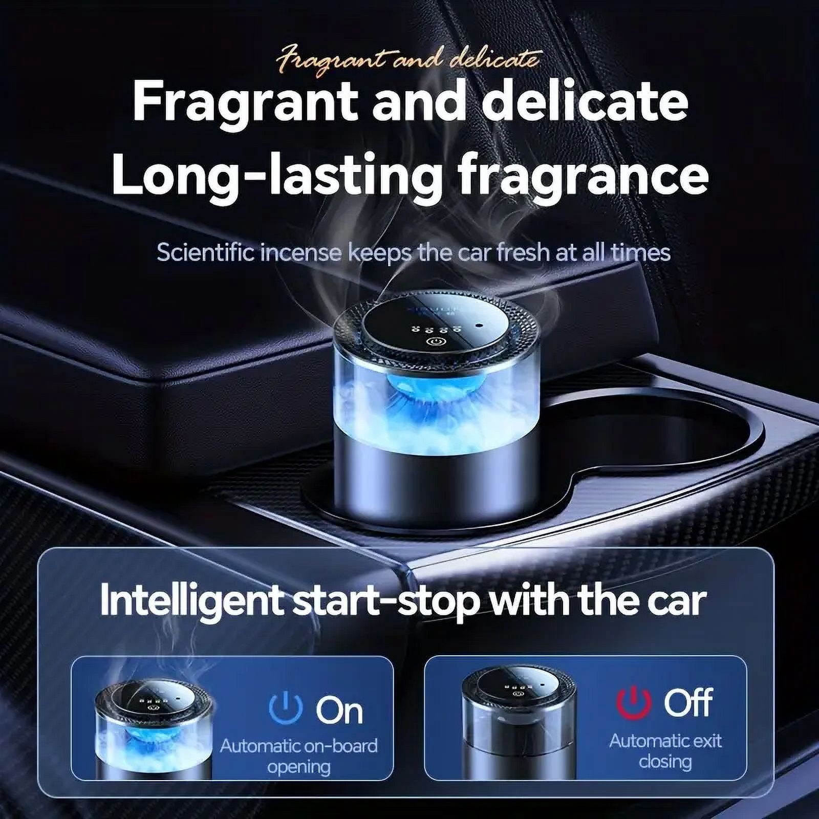 Smart Car Air Freshener, Mood Light and Misting Car Fragrance, Auto On/Off Air Freshener Diffuser, Adjustable Intensity, Premium Scent - Mystic Ice