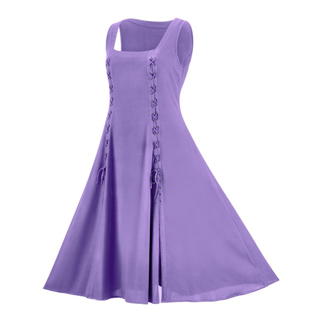 Robe Sans Manches à Encolure Carrée pour Femmes, Style Médiéval Renaissance avec Cordon de Serrage Réglable, Polyester Léger et Doux pour Décontracté, Fête et Usage Quotidien