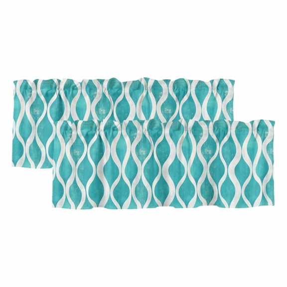 Teal Wave Curtain Valances for Windows, Kitchen Valance Window Treatments Panel 2 Pack, Modern Abstract Art Farmhouse Rod Pocket Short Curtains for Bathroom Bedroom 60 x 18 Inch
