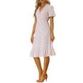 thumbnail image 4 of INSPIRE CHIC Women's Summer Ruffle Hem V Neck Flared Short Sleeve Floral Midi Dress Pink S, 4 of 6