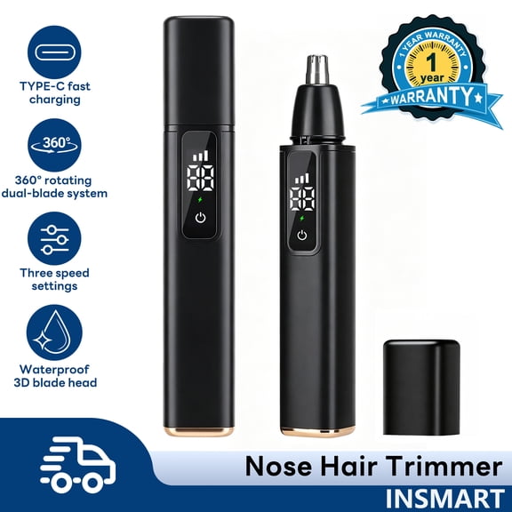 INSMART Nose Hair Trimmer, Electric Ear & Nose Trimmer for Men and Women, USB-C Rechargeable, Waterproof, 3-Speed Adjustable with Digital Display