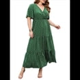 thumbnail image 1 of Vestido Informal de Lunares para Mujer, Talla Grande, de Verano, Corta, Cuello en V, Holgado, Escalonado Verde L, 1 of 10