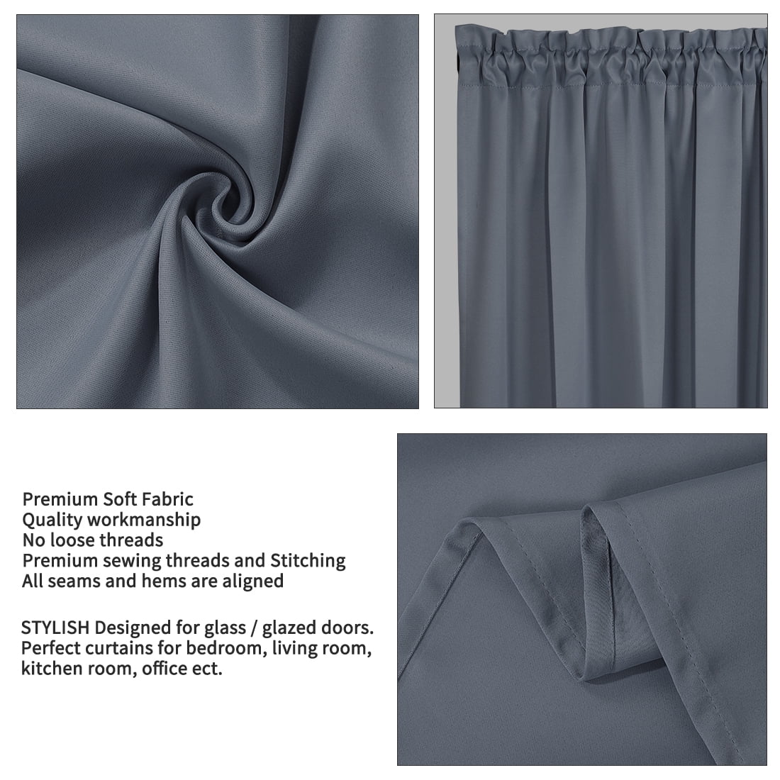 Unique Bargains Solid Window French Door Curtain Panel Dark Gray 25" x 40"