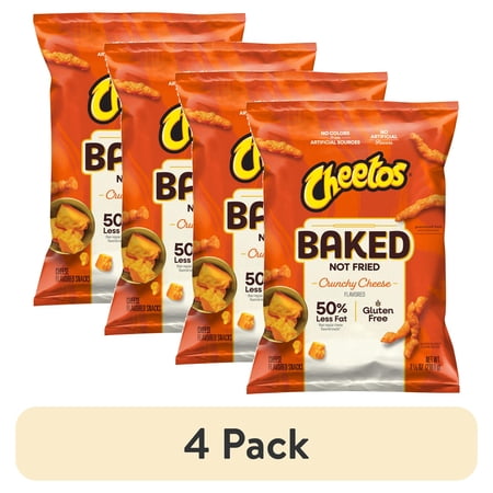 (4 pack) Baked Cheetos Crunchy 50% Less Fat Cheese Flavored Snacks Bag, 7.625 oz