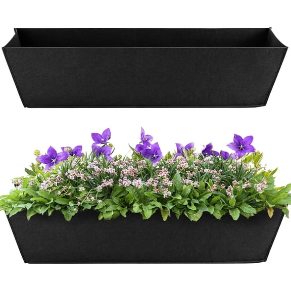 2 Pcs 30 Inch Fabric Plant Window Box Liners-Rectangular Non-Woven Planter Basket Liner-Black Felt Flower Hanging for Outdoor Garden Wall Vegetables