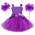thumbnail image 4 of Disfraz de hada mariposa morada para niñas con alas y flores brillantes, vestido de tutú para niñas pequeñas, ropa de fiesta de Halloween, 4 of 5