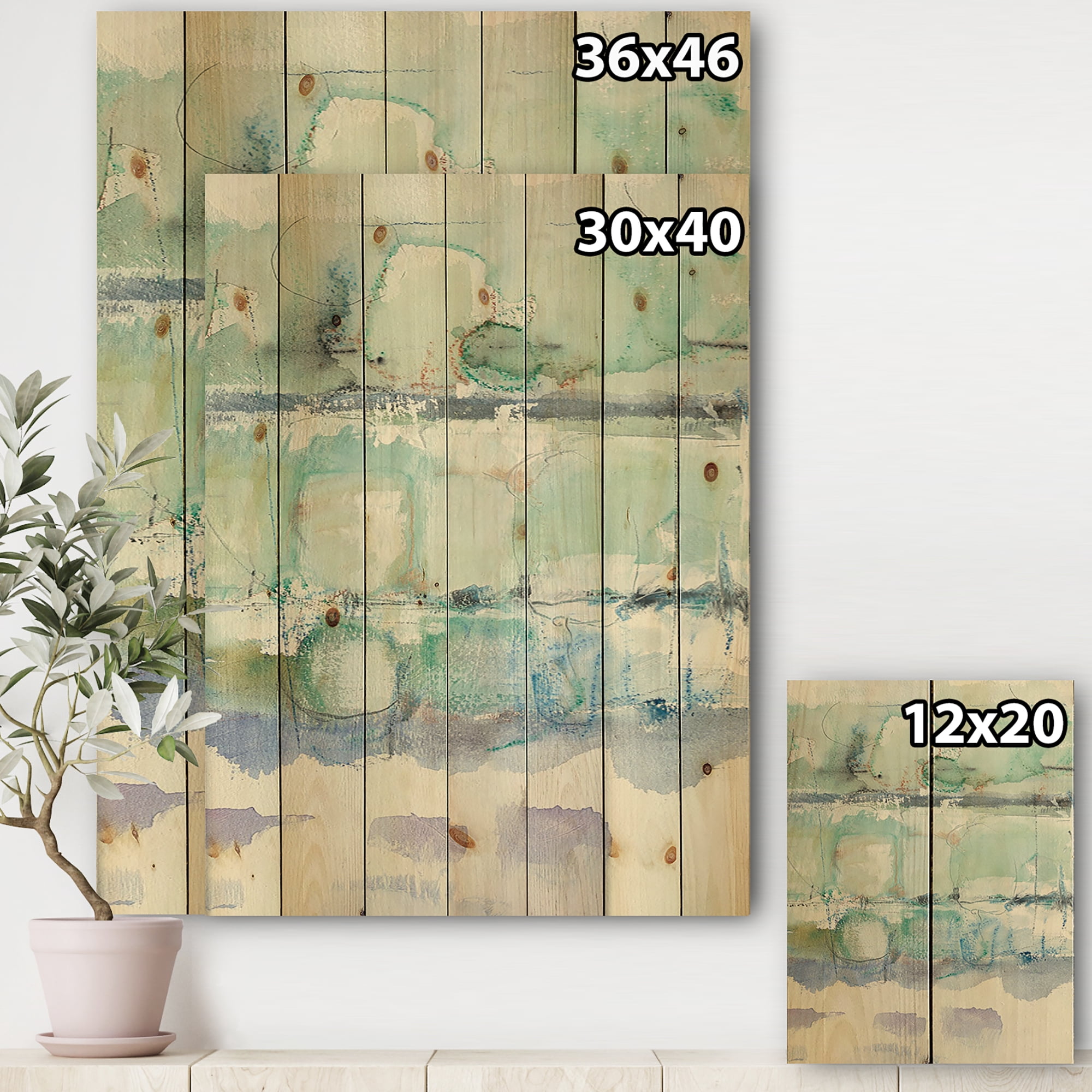 Designart 'Abstract Blue Panel I' Geometric Print on Natural Pine Wood