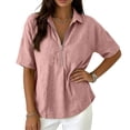 thumbnail image 5 of Domzest Half Sleeve Tops for Women V Neck Spring T-Shirt Loose-Fit Basic Tee Zip Up Office Polo Shirts Pink M, 5 of 5
