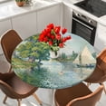 thumbnail image 2 of Green Trees Round Tablecloth 36-44 Inch Round Fitted Table Cloth with Elastic Edge, Modern Watercolor Botanical Waterproof Table Cover Protector for Outdoor Picnic Party Dining, 2 of 9
