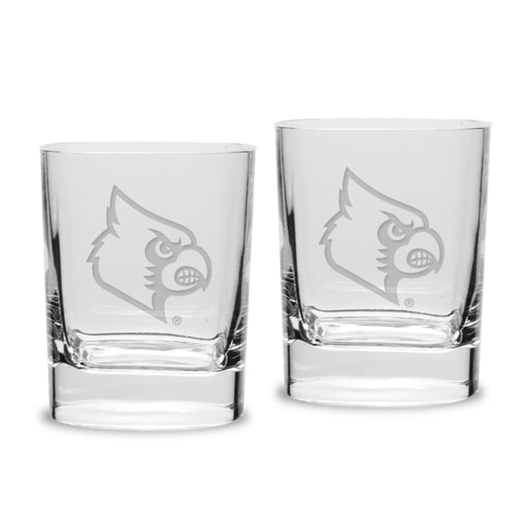 Louisville Cardinals Set of 2 Square Double Old Fashioned Glasses