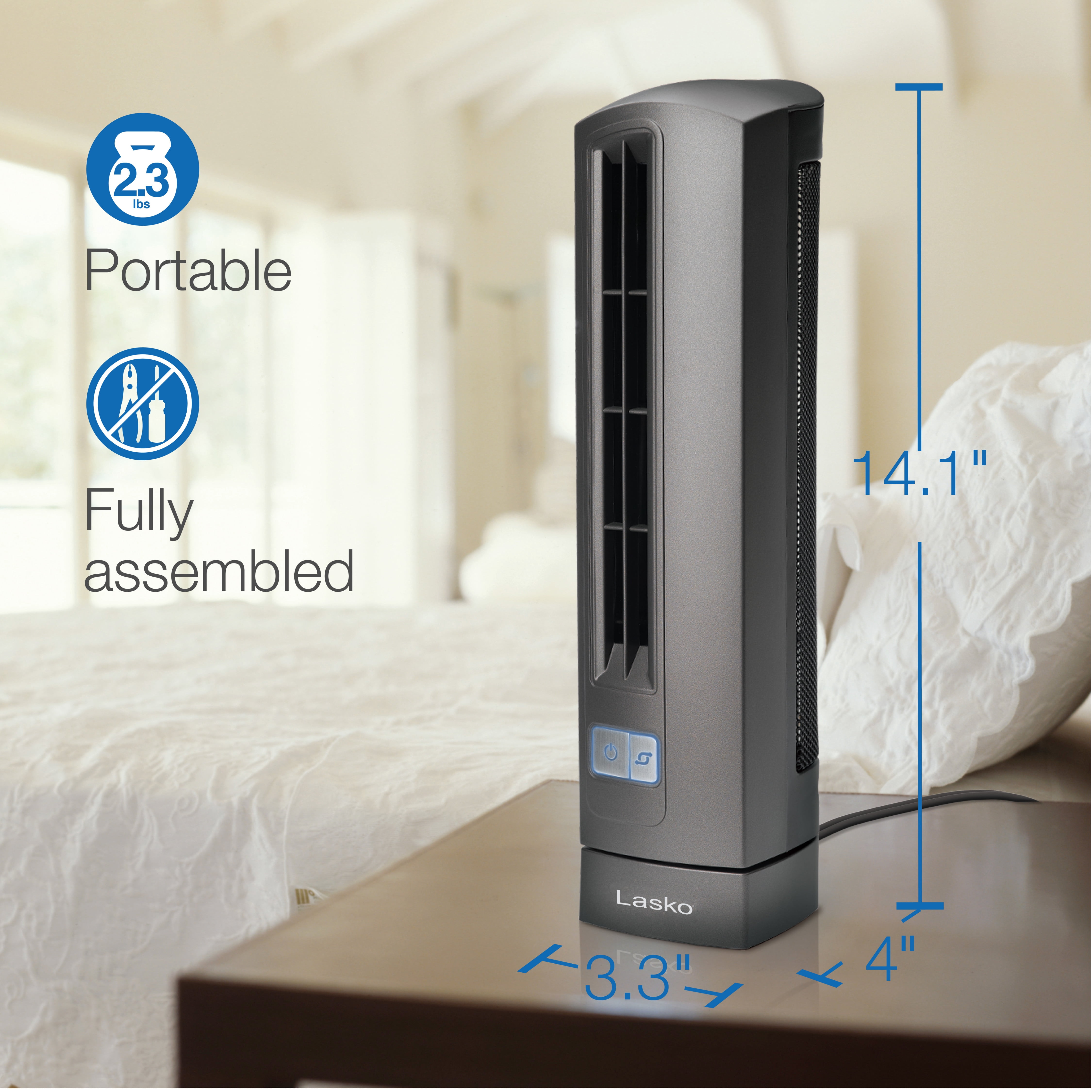 Lasko 14 Air Stick Desk Ultra-Slim Oscillating 2-Speed Table Fan, 4000,  Gray - Walmart.com