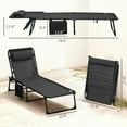 thumbnail image 3 of Chaise Lounge Chair Outdoor, 5-Position Adjustable Sun Tanning Chair with Carrying Handle and Side Pocket, Folding Bed Cot with Removable Pillow for Garden, Beach, Patio, Pool, Camp, Black, 3 of 18