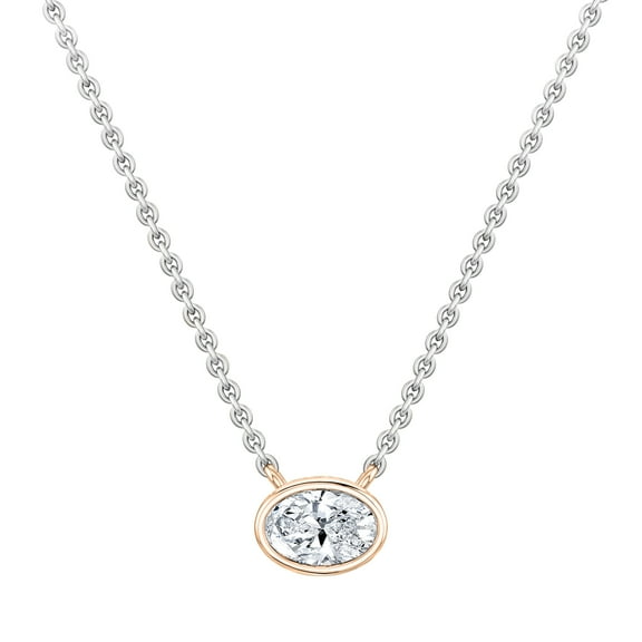 ALLORYA IGI Certified 3.00 Cttw Oval Lab Grown White Diamond Solitaire Bezel Set Pendant Necklace with 18 inch Silver Chain for Women in 10K Solid Rose Gold