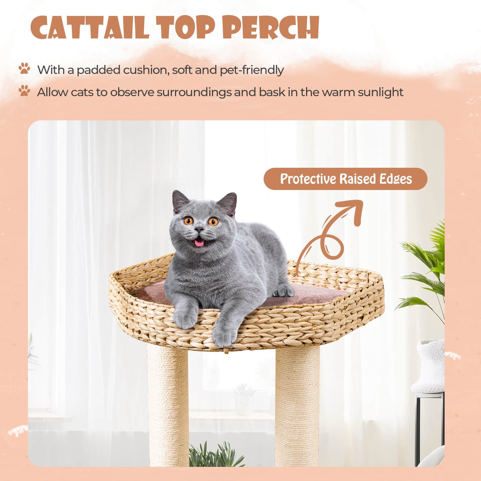 Infans 52" Cattail Cat Tower w/ Sisal Scratching Posts Perch Dangling Ball Cat Tree
