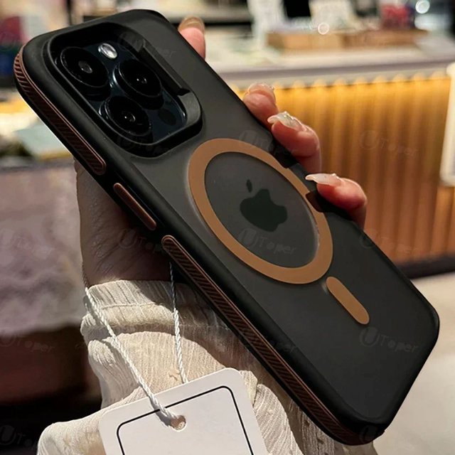 Luxury Matte Frosted Bicolor Magnetic Phone Case For iPhone 16 15 14 13 12 Pro Max Plus Translucent Wireless Charge Hard Cover khaki For iPhone 14 ProMax