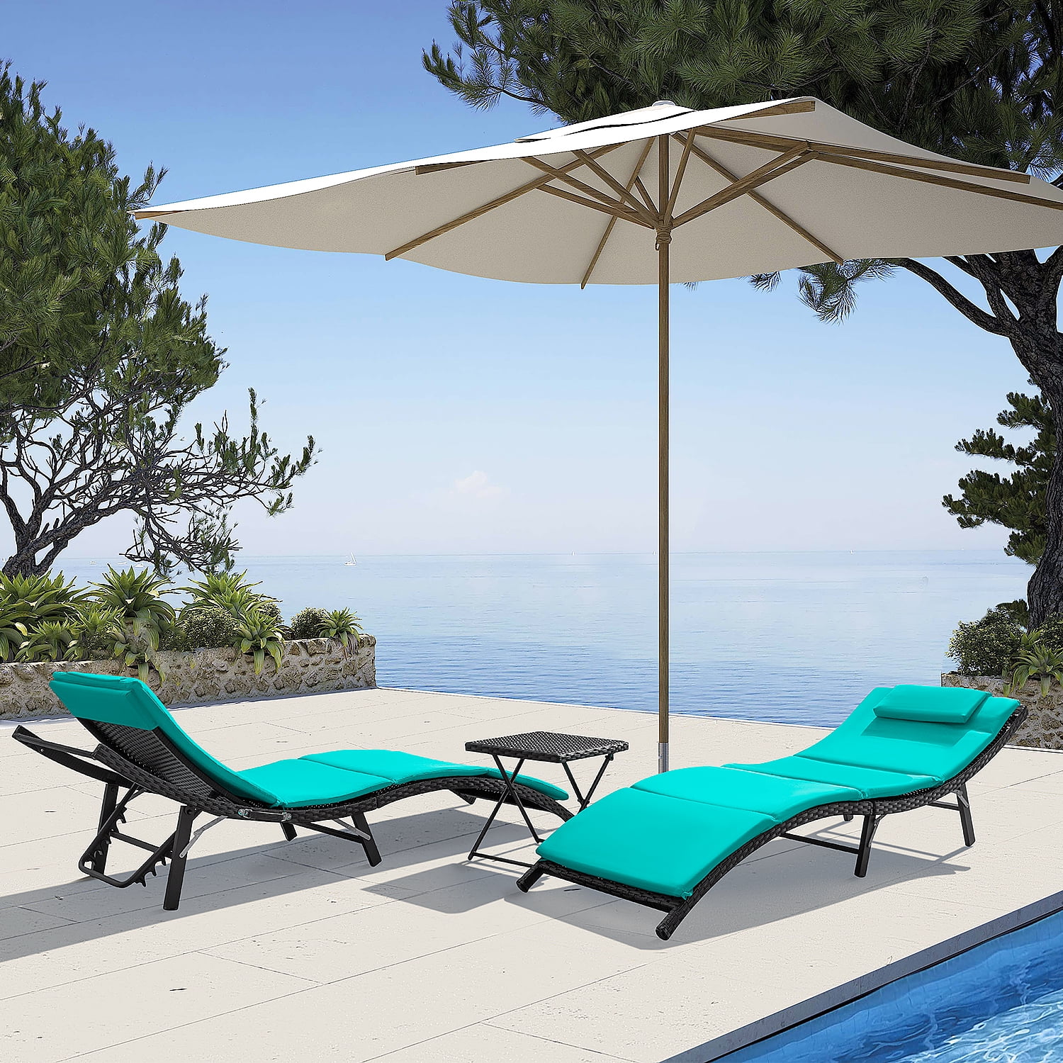 Devoko Patio Chaise Lounge Chair Set Outdoor Furniture PE Rattan