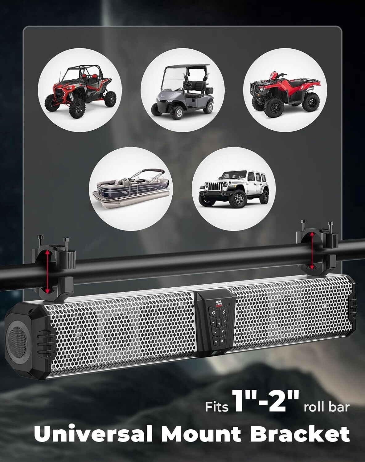Kemimoto Midnight S80 32" Rgb Utv Sound Bar Ip66 Waterproof for Polaris Can Am Golf Cart Marine Atv