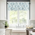 thumbnail image 3 of Floral Kitchen Window Curtain Set with Tiers and Valance, 3 Pieces Rod Pocket Valances Watercolor Style Teal Blue Flower Bud Leaves Window Treatment Semi Sheer Kitchen Bedroom Decor (52"W x 18"L), 3 of 6