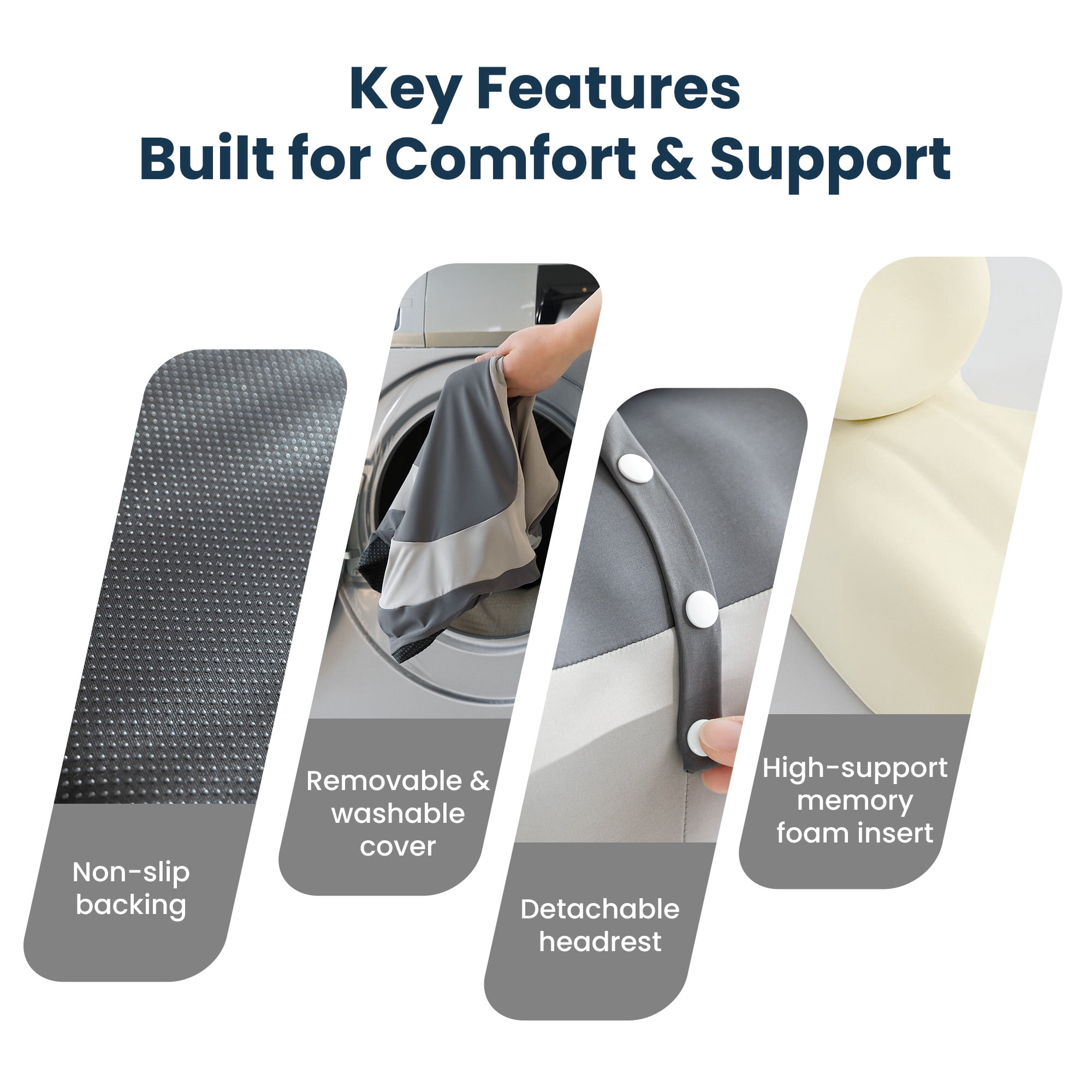 SLEEP ZONE Memory Foam Reading Pillow, Multi-Position Support Bed Pillow for Petite Adults, Reading Tools, Fun Couple Pillows Prone Back and Knee Support Leg Elevation with Washable Cover, Gray