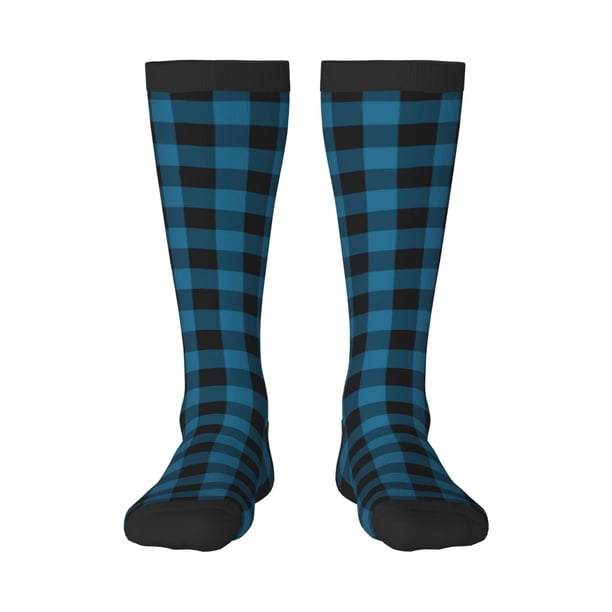 Balery Blue Black Plaid Calcetines novedosos Calcetines deportivos Calcetines hasta la rodilla Calcetines de algodón Calcetines originales y geniales