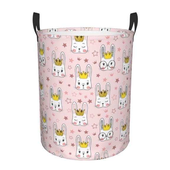 Gukieu Queen For Rabbit Print Round Dirty Clothes Bag, Waterproof Standing Home Bathroom Storage Basket Car Trunk Storage Bag-Small