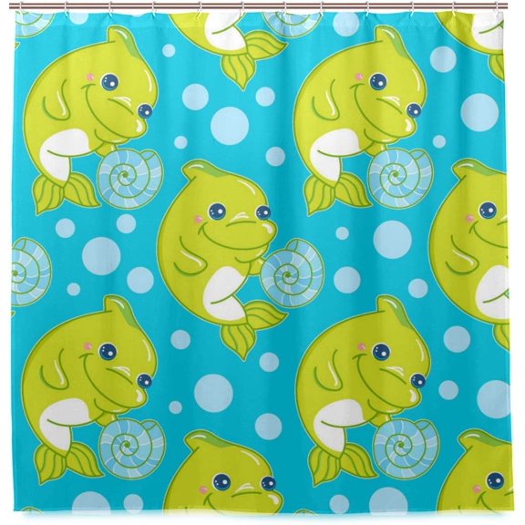 Coolnut Dolphins Bubbles Bath Shower Curtain Liners 72x72in Polyester Waterproof Bath Curtains with Hooks