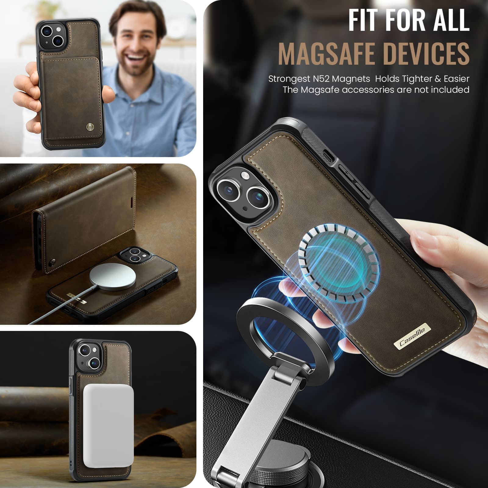Magnetic 2 in 1 Magsafe Detachable Wallet Case for iPhone 14 with Card Holder Women Men, Retro PU Leather【RFID Blocking】Kickstand Shockproof Cover