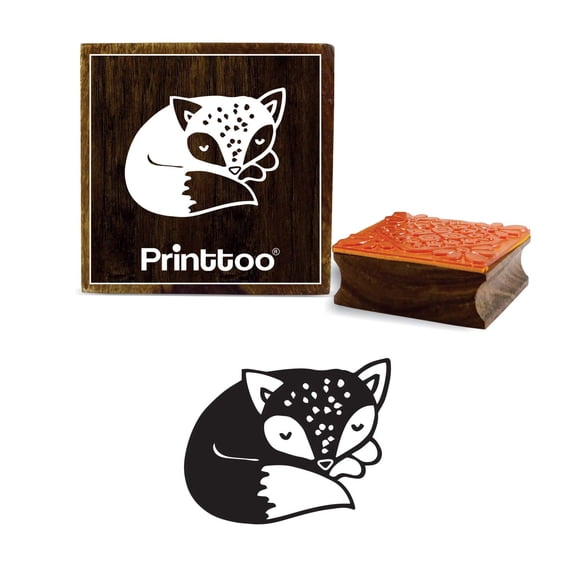 Printtoo Square Wooden Rubber Stamp Sleeping Fox Pattern Scrap-booking Block-3 x 3 Inches