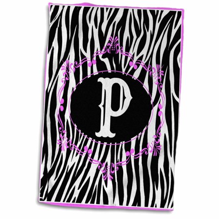 3dRose Monogram with P initial Zebra print with Hot Pink design - Towel  15 by 22-inch