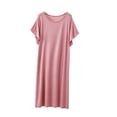 thumbnail image 2 of Ohufall Womens Sleepshirt Short Sleeve Crew Neck Solid Color Nightgown Loose Fashion Home Wear Sleepwear Pajamas, 2 of 7