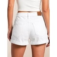 thumbnail image 3 of EMMIOL Women's Mid-Rise Stretchy Denim Hot Shorts Y2K Vintage Washed Rolled Hem Jean Shorts with Adjustable Waist and Patch Pockets, 3 of 8