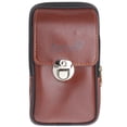thumbnail image 1 of Riñonera de piel sintética marrón impermeable para hombre, doble capa, con cremallera, sección vertical, para teléfono, 1 of 5