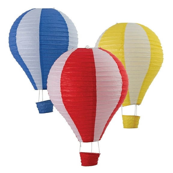 Fun Express 15" x 24" Hot Air Balloon Hanging Paper Lanterns - 3 Piece