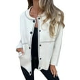 thumbnail image 2 of EchfiProm White Sweater Women Y2k Button down Knit Casual Crew Neck Button down Solid Long Sleeve Sweater Jacket, 2 of 5