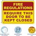 thumbnail image 3 of ADA CENTRAL SIGNS - Fire Regulations - Require This Door To Be Kept Closed Sign - ADA Compliant Digitally Printed Text Wall Sign - Emergency Evacuation, Safety Signs - Vinyl 3.5” x 5” Yellow and Red, 3 of 7