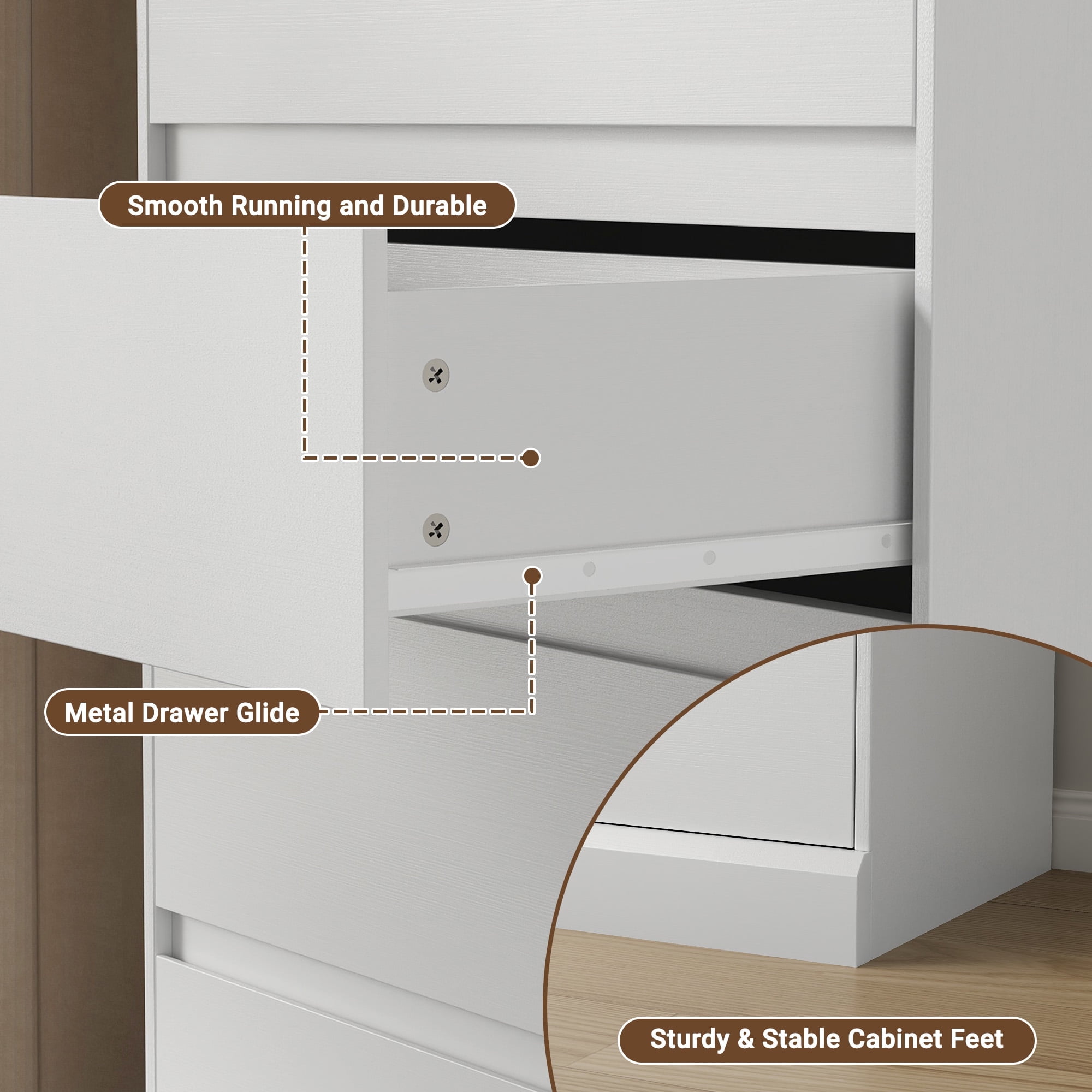 White 5 Drawers Dresser for Bedroom, Modern Chest of Drawers, Wood Storage Dresser with Deep Drawers for Living Room Hallway Entryway,