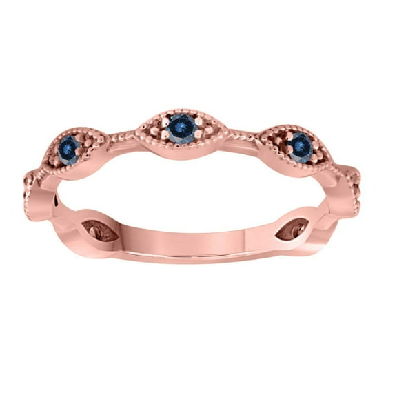 AoneJewelry Blue Diamond Wedding Band In 10K Solid Rose Gold