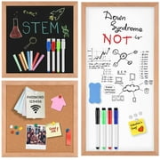 Magnetic Dry Erase White Board/Chalkboard/Cork Board, 3 in 1 Combination Board with Real Natural Wood Frame, 12" X 12"