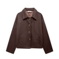 thumbnail image 2 of Ladies' Solid Color Fashionable Long Sleeved Button Casual Top, Jacket Jacket Jacket for Fall and Winter, Pilot Style, Winter Clothes for Women,Coffee,S, 2 of 5
