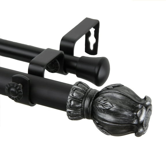 Home Decorative Regent Double Curtain Rod 66-120 inch - Black