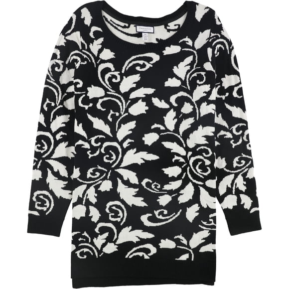 Charter Club Womens Abstract Floral Tunic Sweater, Black, Plus Size, 0X