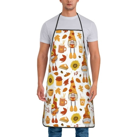 

Apron for Men Women Gnomes Autumn Harvest Waterproof Chef Kitchen Baking Apron with Long Ties Aprons for Cooking Baking and Gardening Kitchen Collection