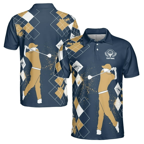 Custom Name Golfer Argyle Pattern Love Playing Golf Men's Polo S-5XL