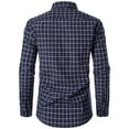 thumbnail image 3 of Camisa JEMITOP para hombre, manga larga, corte ajustado, a cuadros, azul marino, estilo Gingham S, 3 of 6