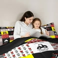 thumbnail image 5 of Feelyou Cartoon Vehicle Truck Queen Comforter Set, Tractor Excavator Bedding Sets, Red Yellow Patchwork Reversible Bedding Comforter Set, Breathable Home Decor, 3pcs, 5 of 8