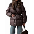 thumbnail image 2 of Womens Long Padded Jacket Coat - Midweight Long Parka Length Hooded Zipper Snow Winter Jackets for Women Brown M, 2 of 9