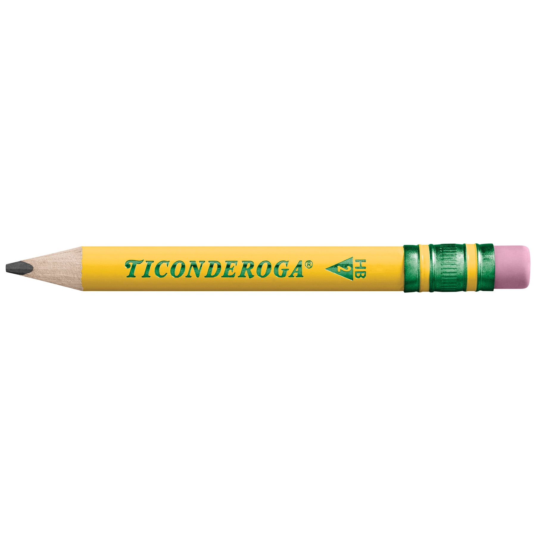 Ticonderoga My First Short Wooden Pencils, Large Triangle Barrel, Sharpened, #2 HB Soft, With Eraser, Yellow, 12 Per Pack, 2 Packs