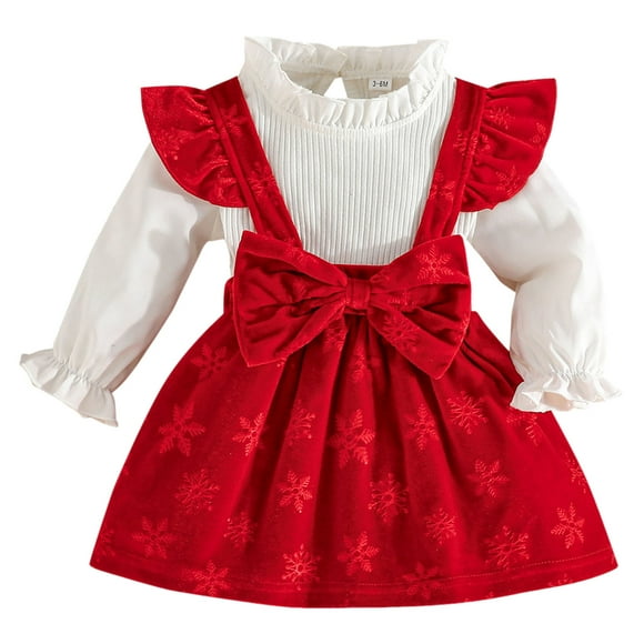 Zanarzt Baby Christmas Outfit Baby Girl Comfortable Soft and Skin Friendly Christmas Split Design Skirt Two Pieces Set Red,18-24 Months